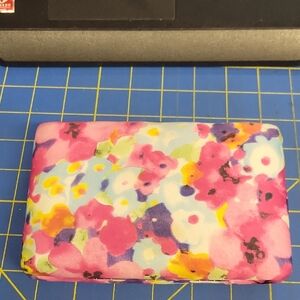 Floral Hardshell Fabric Covered 50" Gold Link Chain Clutch Purse 6" x 4" x 1.5"
